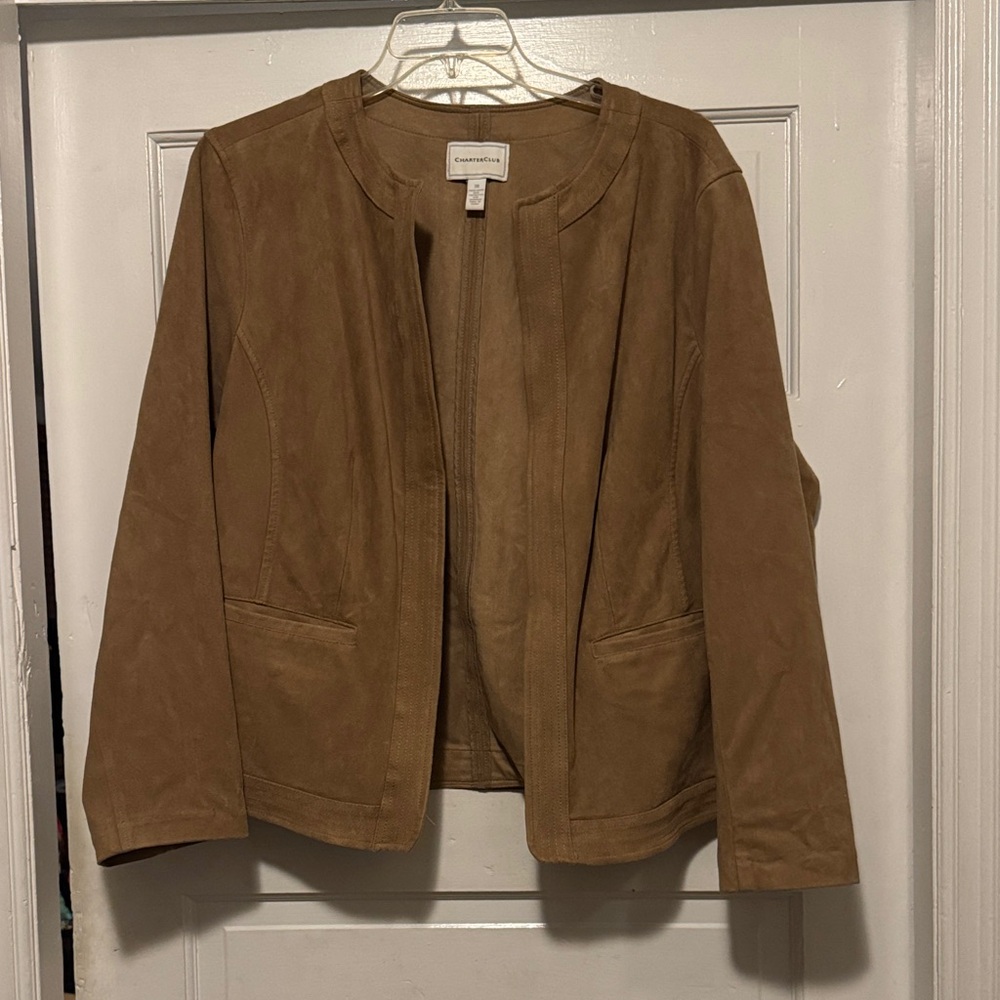 Charter Club Suede Plus Women's Tan Blazer